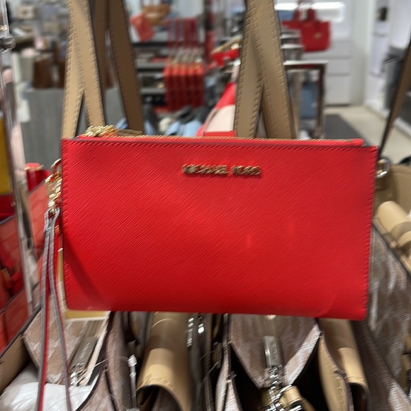 Michael Kors Jet Set Travel Large Double Zip Leather Wristlet phone holder NWT - Picture 4 of 16